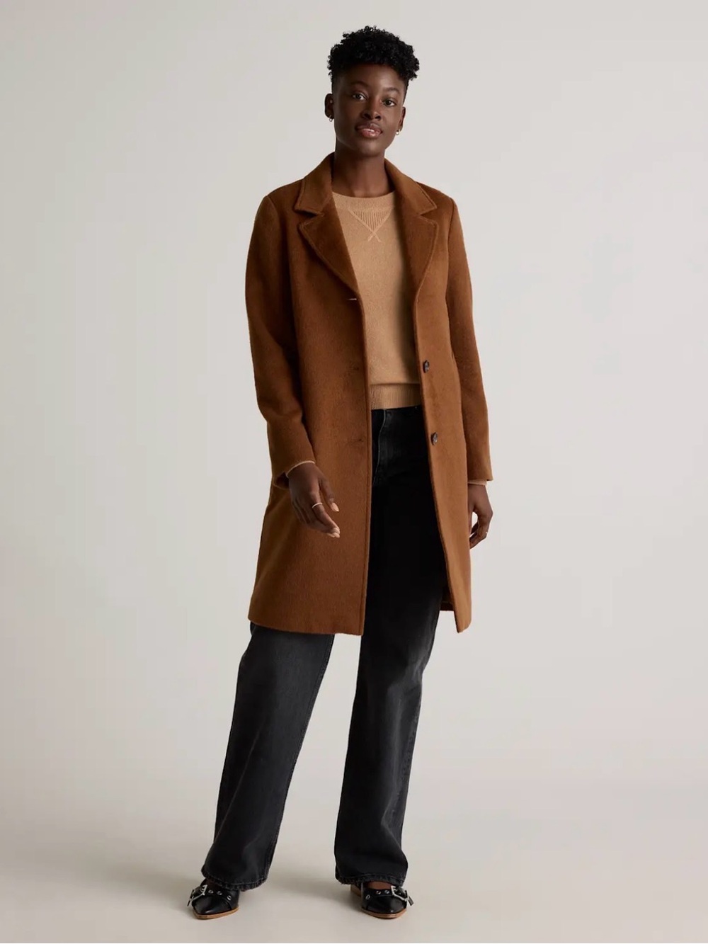 Quince 100% Camel Hair Single-Breasted Midi Coat Vicuna Size Large NWOT
